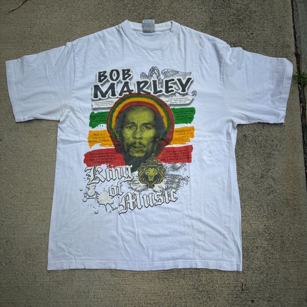 Bob Marley Shirt Mens XL White King of Music Reggae Rasta Lion Phat Dog